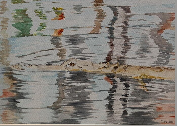 Water Greeting Card featuring the painting Ali the alligator by Teresa Smith