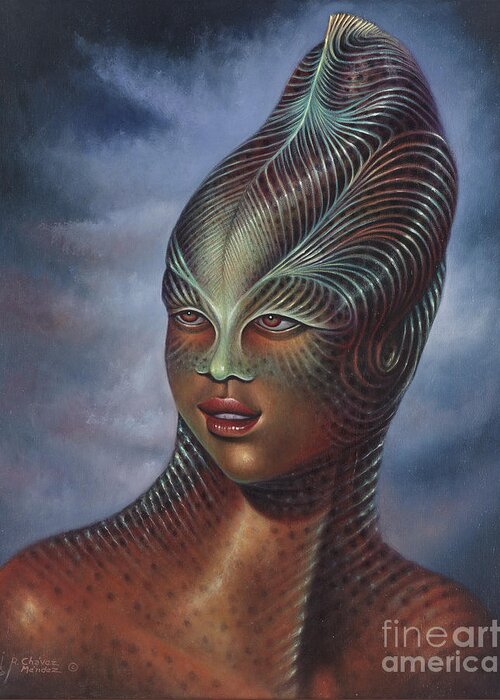 Sci-fi Greeting Card featuring the painting Alien Portrait I by Ricardo Chavez-Mendez