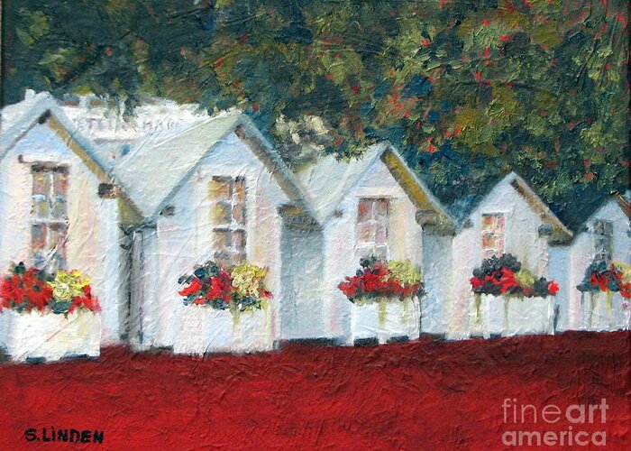 Landscape Greeting Card featuring the painting All in a Row by Sandy Linden