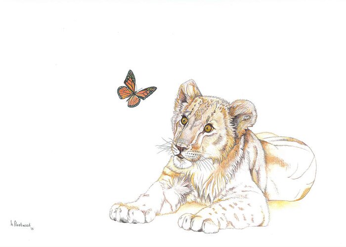 Lion Greeting Card featuring the painting All Wide-Eyed by Helen Fleetwood