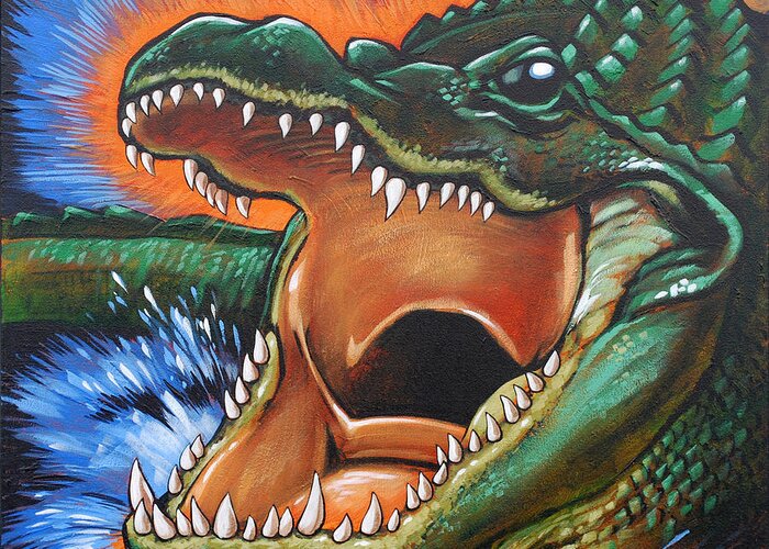 Alligator Greeting Card featuring the painting Alligator by Glenn Pollard