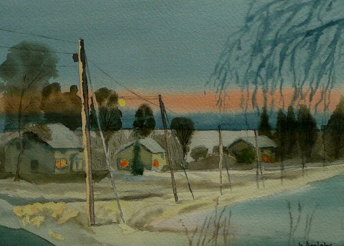 Snow Scene Greeting Card featuring the painting Almost Home by Jo Appleby