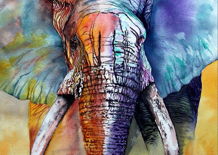 Elephant Greeting Card featuring the painting Alpha by Maria Barry