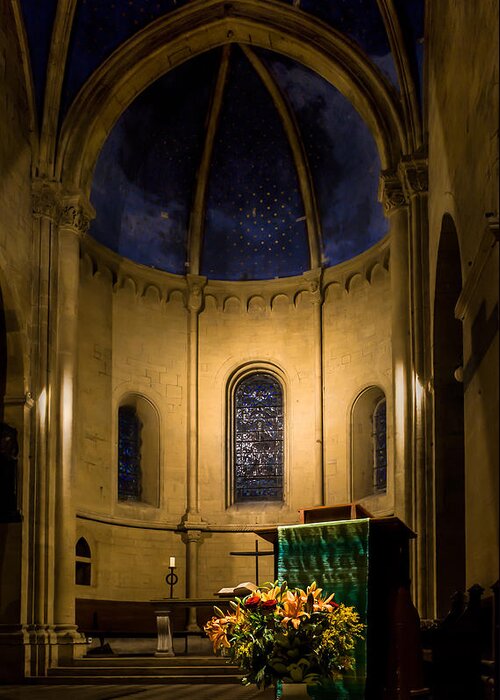 Collegiale De Neuchatel Greeting Card featuring the photograph Altar and pulpit of the Collegiale de Neuchatel by Charles Lupica