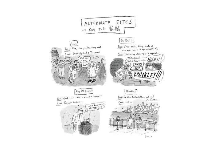 Keys: Politics Greeting Card featuring the drawing Alternate Sites For The U.n by Roz Chast