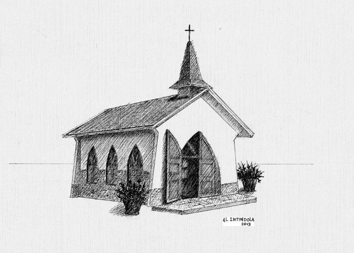 Chapel Greeting Card featuring the drawing Alto Vista Chapel - Aruba by Al Intindola