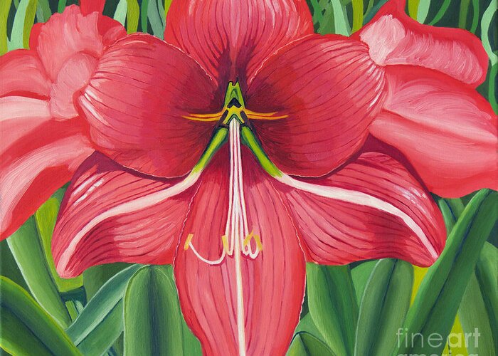 Amaryllis Greeting Card featuring the painting Amaryllis by Annette M Stevenson
