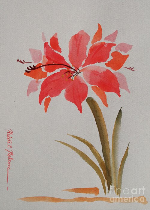 Floral Greeting Card featuring the painting Amaryllis VII by Heidi E Nelson
