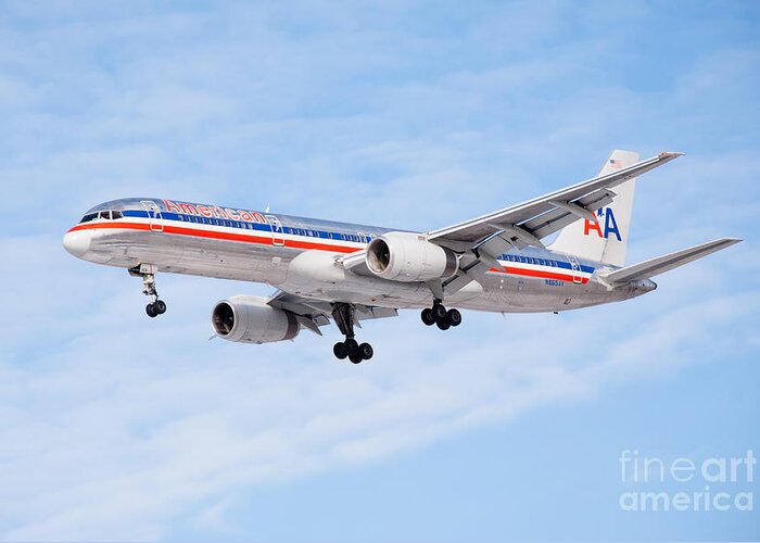 757 Greeting Card featuring the photograph Amercian Airlines Boeing 757 Airplane Landing by Paul Velgos