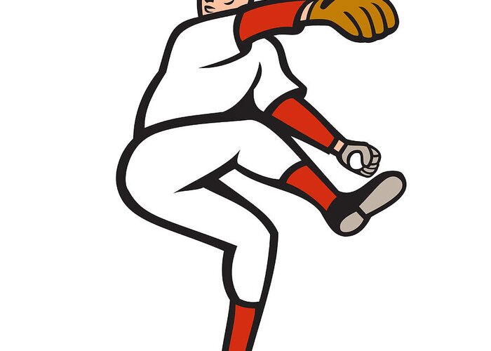 American Greeting Card featuring the digital art American Baseball Pitcher Throwing Ball Cartoon by Aloysius Patrimonio