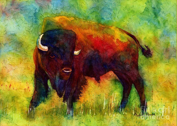 Bison Greeting Card featuring the painting American Buffalo by Hailey E Herrera