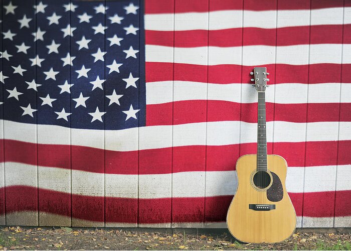American Flag Guitar Greeting Card featuring the photograph American Flag Guitar by Terry DeLuco