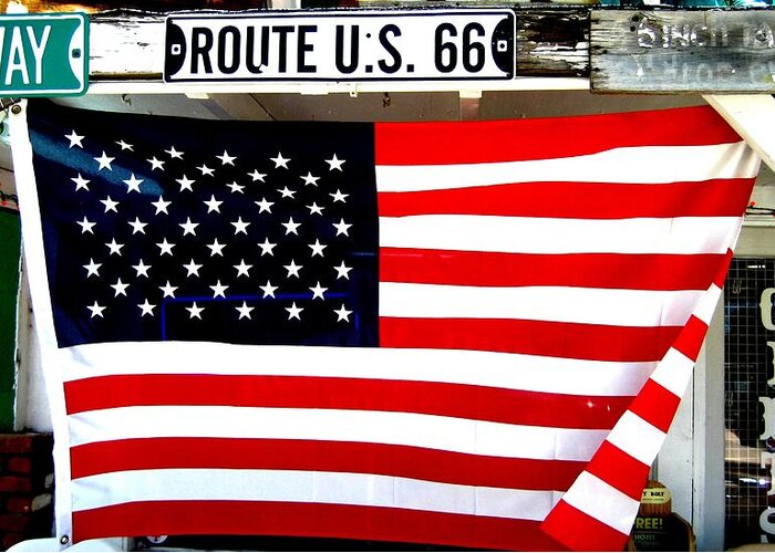 American Greeting Card featuring the photograph American flag Route 66 by Dany Lison