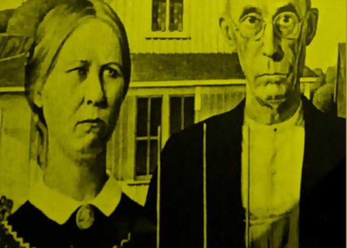 Americana Greeting Card featuring the photograph AMERICAN GOTHIC in YELLOW by Rob Hans