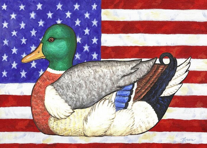Duck Greeting Card featuring the painting American Mallard by Linda Mears