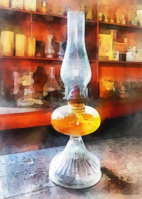 General Store Greeting Card featuring the photograph Americana - Hurricane Lamp in General Store by Susan Savad