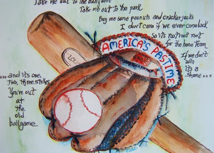 Baseball Greeting Card featuring the painting Americas Pastime I by Elaine Duras