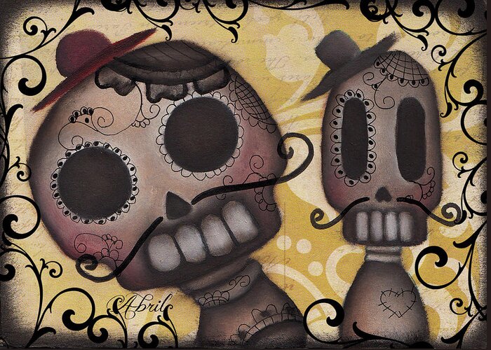 Day Of The Dead Greeting Card featuring the painting Amiguitos by Abril Andrade