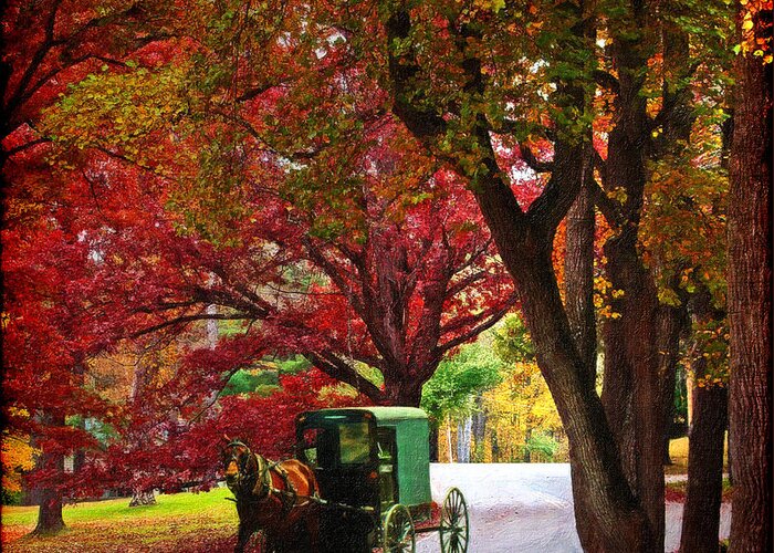 Amish Greeting Card featuring the digital art An Amish Autumn Ride by Lianne Schneider