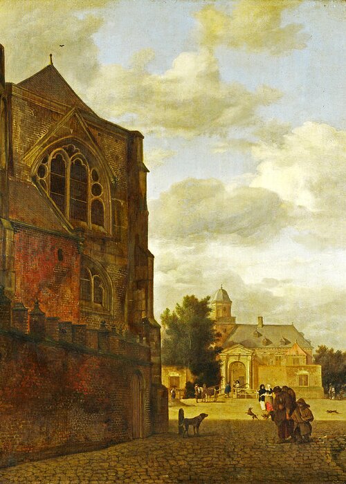 Jan Van Der Heyden Greeting Card featuring the painting An Imaginary View of Nijenrode Castle by Jan van der Heyden