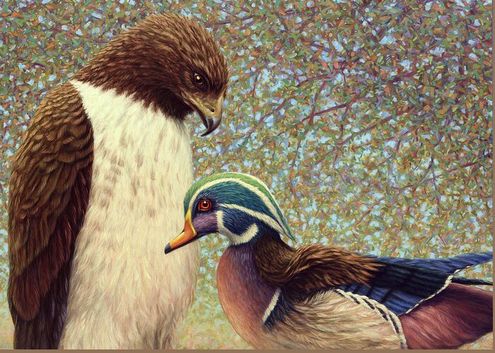 Falcon Greeting Card featuring the painting An Odd Couple by James W Johnson
