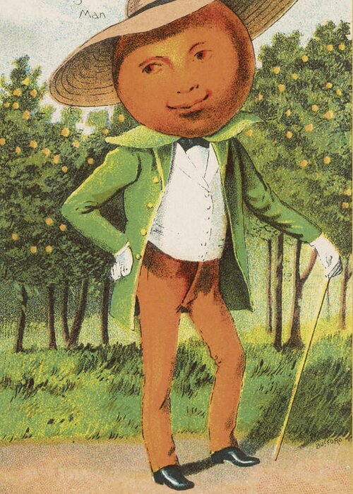 Vintage Greeting Card featuring the drawing An Orange Man by Aged Pixel