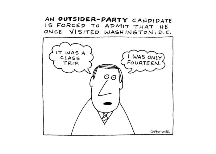 Government Greeting Card featuring the drawing An Outsider - Party Candidate Is Forced To Admit by Charles Barsotti