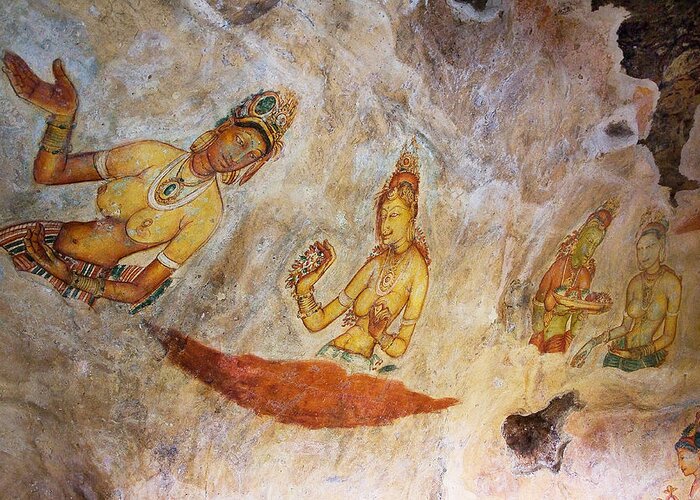 Sri Lanka Greeting Card featuring the photograph Ancient Cave Painting in Sigiriya. Sri Lanka by Jenny Rainbow