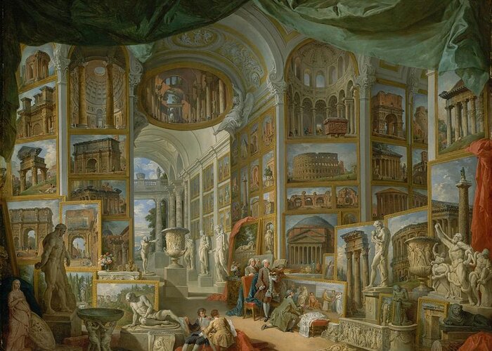 Giovanni Paolo Panini Greeting Card featuring the painting Ancient Rome by Giovanni Paolo Panini