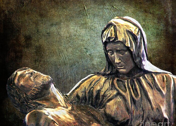 Pieta Greeting Card featuring the digital art And Mary wept by Lianne Schneider