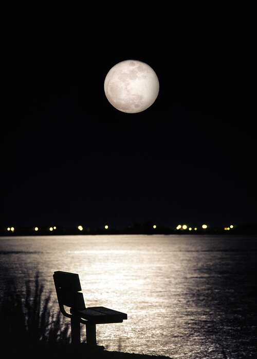 Full Moon Greeting Card featuring the photograph And No One Was There - To See The Full Moon Over The Bay by Gary Heller