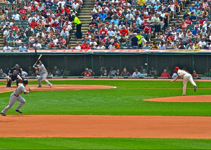 Baseball Greeting Card featuring the photograph And the Runner Goes by Frozen in Time Fine Art Photography