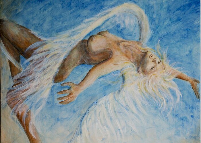 Angel Greeting Card featuring the painting Angel Blu Drifter by Nik Helbig