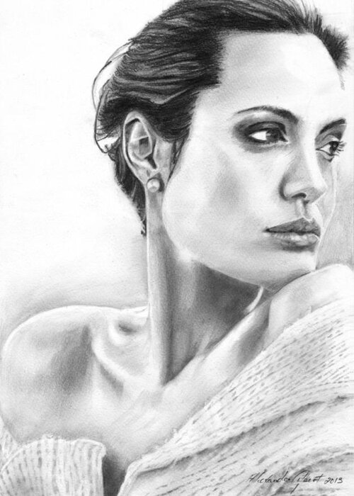 Angelina Jolie Greeting Card featuring the drawing Angelina Jolie - Pencil by Alexander Gilbert