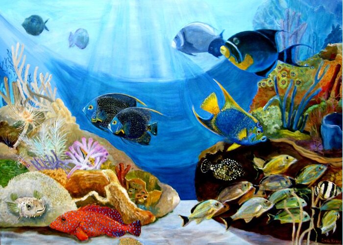 Coral Reef Greeting Card featuring the painting Angels on the Reef by Linda Kegley