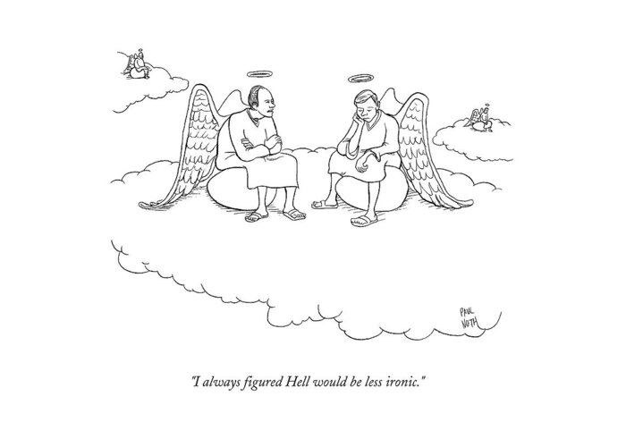 Angels Greeting Card featuring the drawing Angels Sitting On Eggs In Heaven by Paul Noth