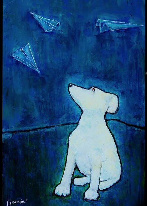 Dog Greeting Card featuring the painting Air Traffic Control by Jean Cormier