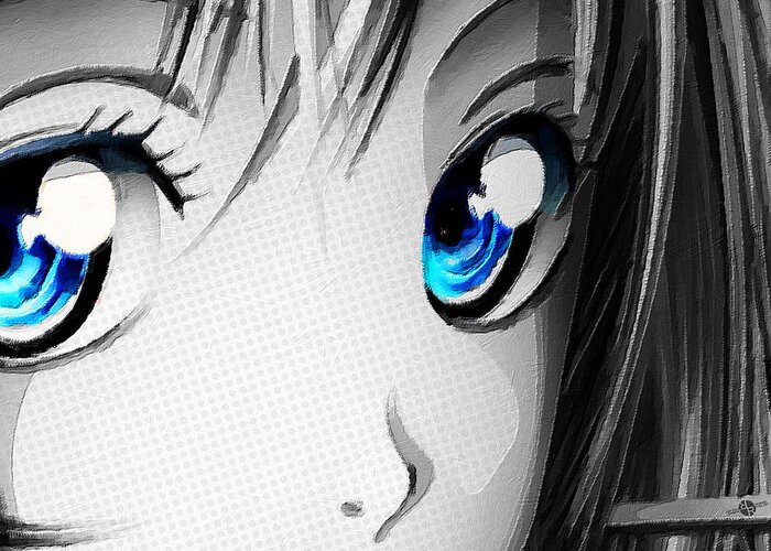 Comics Greeting Card featuring the painting Anime Girl Eyes 2 Black And White Blue Eyes by Tony Rubino