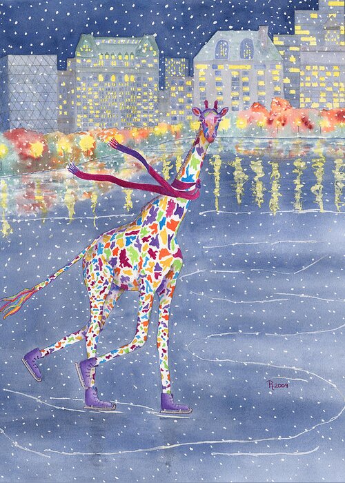 Giraffe Greeting Card featuring the painting Annabelle on Ice by Rhonda Leonard