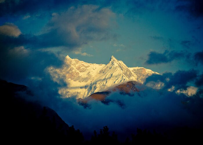 Landscape Greeting Card featuring the photograph Annapurna holy mountain in Himalyas by Raimond Klavins