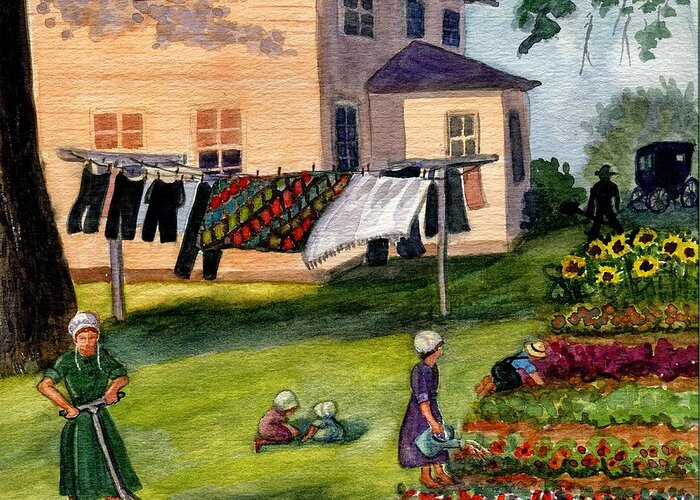 Amish Greeting Card featuring the painting Another Way Of Life II by Marilyn Smith