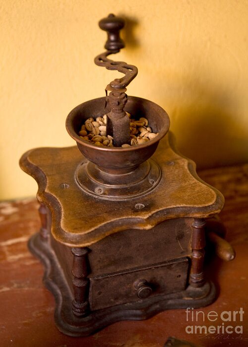 Antique Coffee Grinder Greeting Card featuring the photograph Antique Coffee Grinder by Iris Richardson