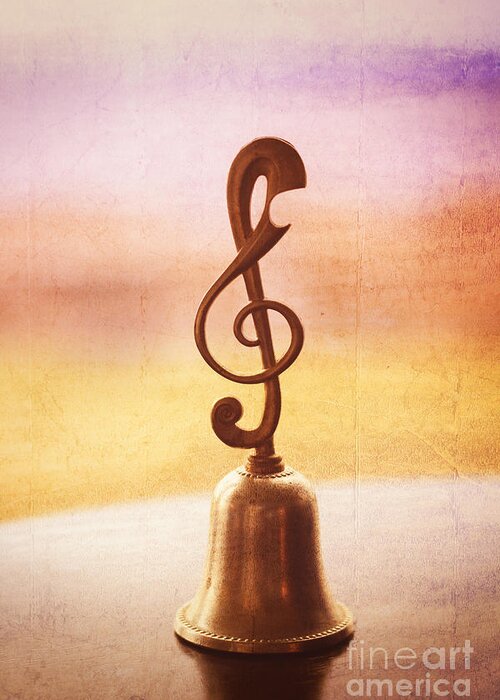 Handbell Greeting Card featuring the photograph Antique Copper Handbell with G-Clef Handle by Beverly Claire Kaiya