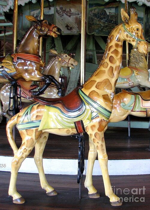 Giraffe Greeting Card featuring the photograph Antique Dentzel Menagerie Carousel Giraffe in Rochester New York by Rose Santuci-Sofranko