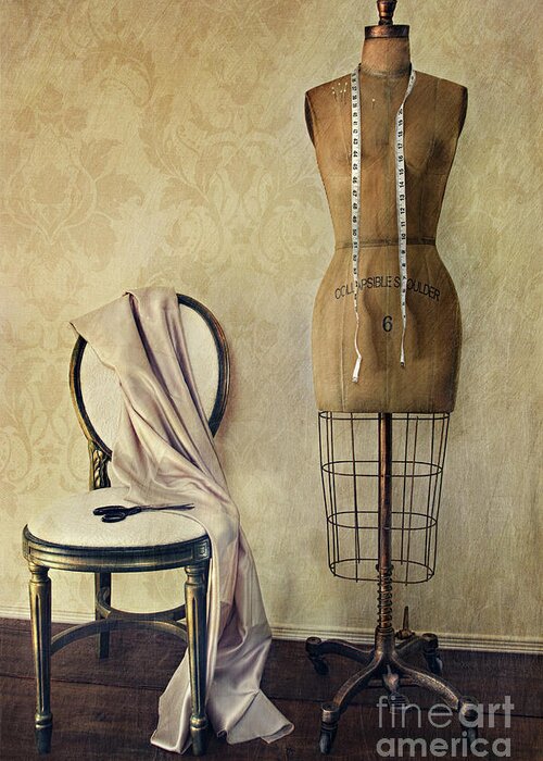 Accessory Greeting Card featuring the photograph Antique dress form and chair with vintage feeling by Sandra Cunningham
