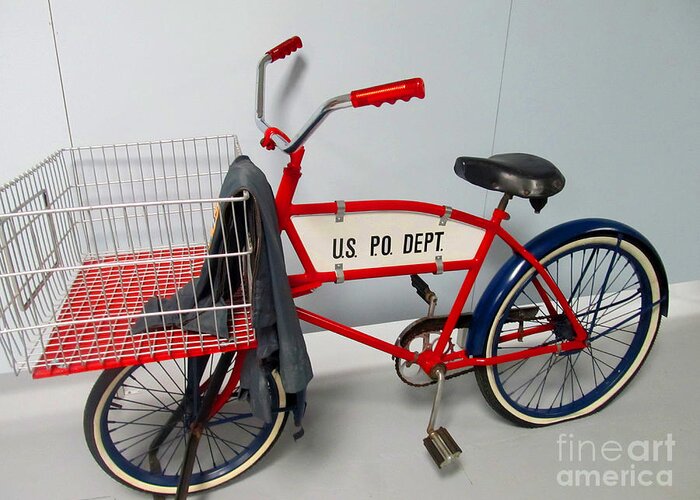 Bike Greeting Card featuring the photograph Antique Postal Delivery Bike by Tina M Wenger