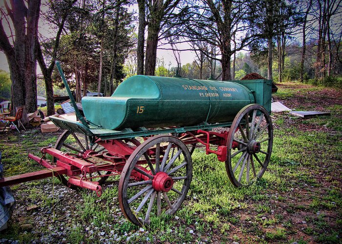 Antique Greeting Card featuring the photograph Antique Standard Oil Company Tanker Wagon by Kathy Clark