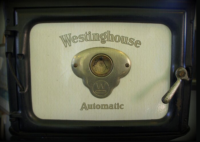 Oven Greeting Card featuring the photograph Antique Westinghouse by Laurie Perry