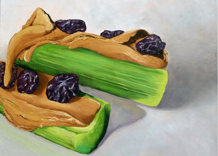 Still Life Greeting Card featuring the painting Ants on a Log by Donna Tucker