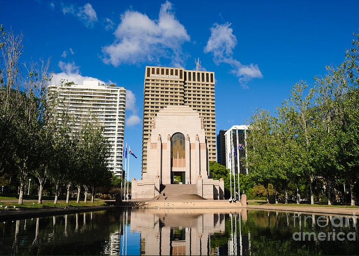 Anzac Memorial Greeting Card featuring the photograph ANZAC Memorial and Pool of Reflection by David Hill